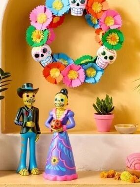 Target Día de Muertos Calavera Wreath 16" - Sugar Skull Felt Flower Door Decor